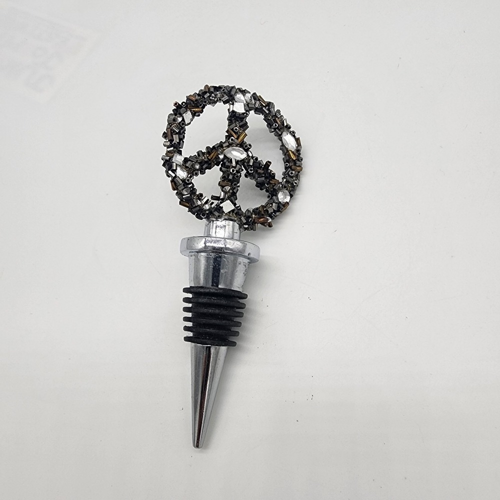 Peace Sign Crystal Beaded‎ Wine Bottle Stopper Decorative Barware Gift